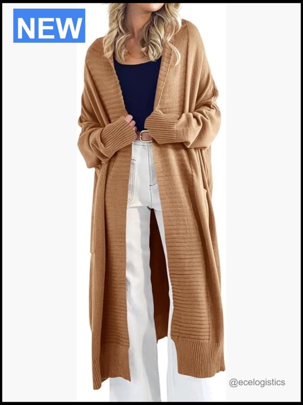 Oversized Chunky Knit Long Cardigan Sweater Open Front with Pockets